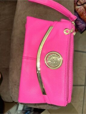 Hot Pink Women’s Wristlet Clutch with Gold Accent